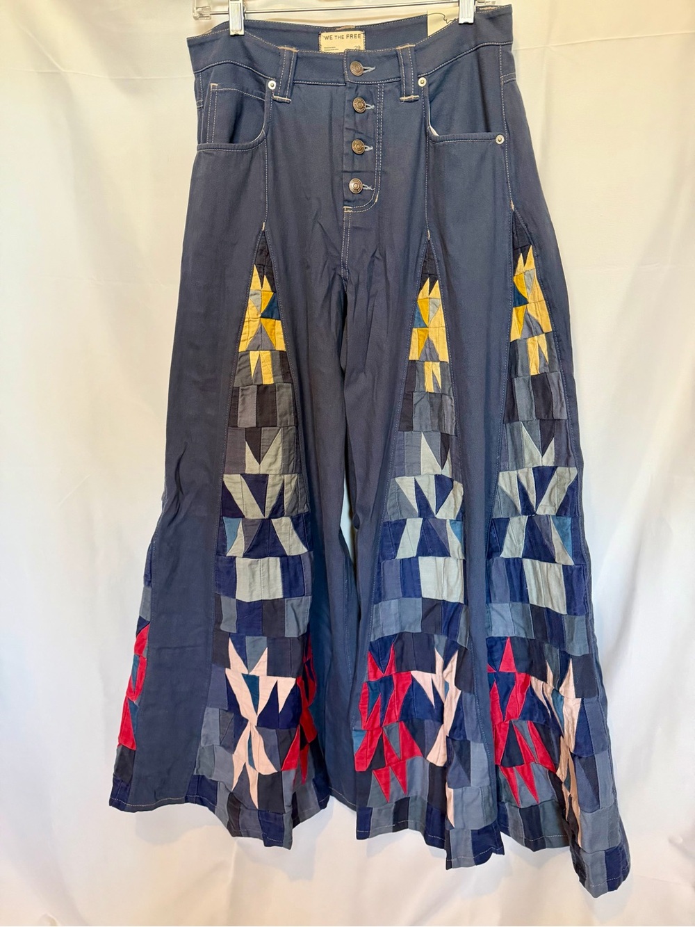 Free People We The Free Navy Wide-Leg Patchwork Embroidered Pants NWT SZ 29 - Picture 8 of 16